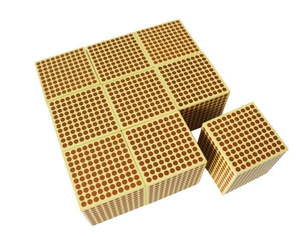 Montessori Material 9 Wooden Thousand Cubes – Pink Montessori