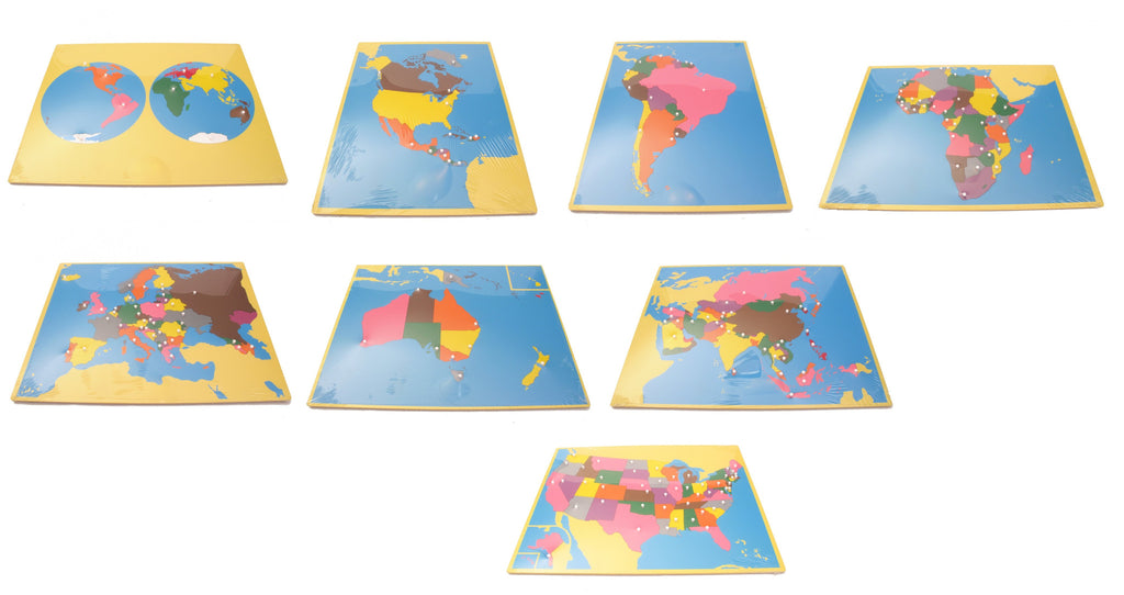 PinkMontesori Large Puzzle Map Package 1 (with USA) - Set of 8 Large Puzzle Maps - Pink Montessori Montessori Material for sale @ pinkmontessori.com - 1
