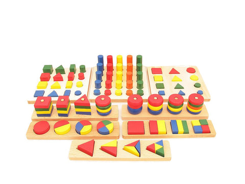Family Set - Assorted Wooden Building Blocks and Puzzles Package (8 items)